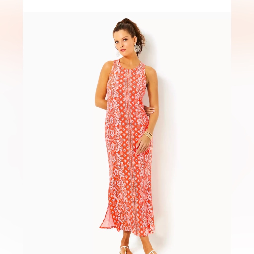 NWT Lilly Pulitzer Ulla Fitted Maxi Dress Flamingo Feather Harbor View SZ.SMALL - Picture 3 of 16